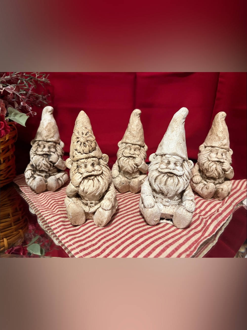Rustic earth tone  Garden Gnome Figurine Set - Decorative Home Accent